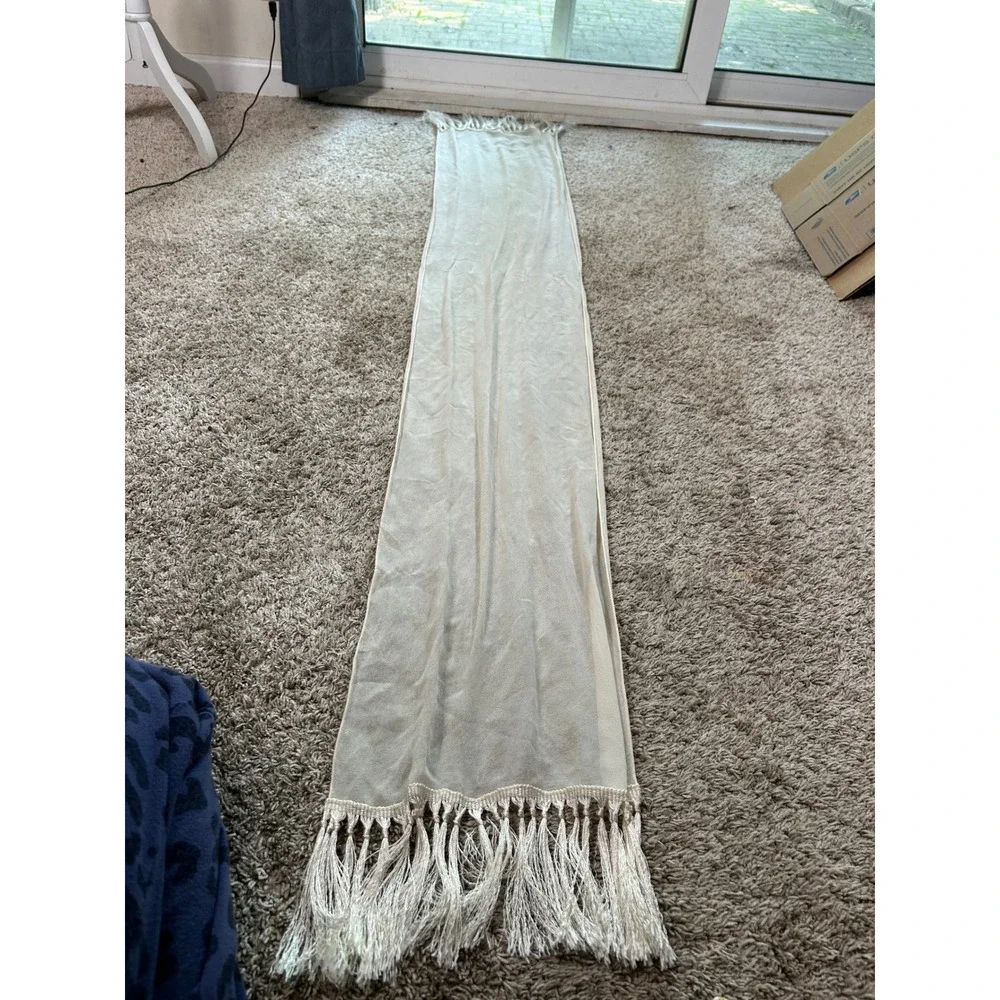 Vintage Cream Scarf Tassel Fringe Ivory Festival Chic Old Money Luxury Romantic